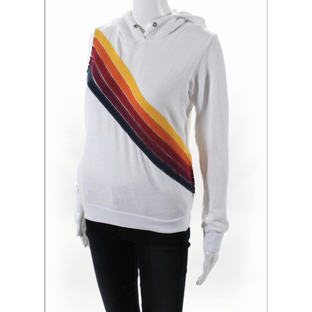 Aviator Nation Cross 5 Stripe Vintage White Hoodie Women's XS Pullover